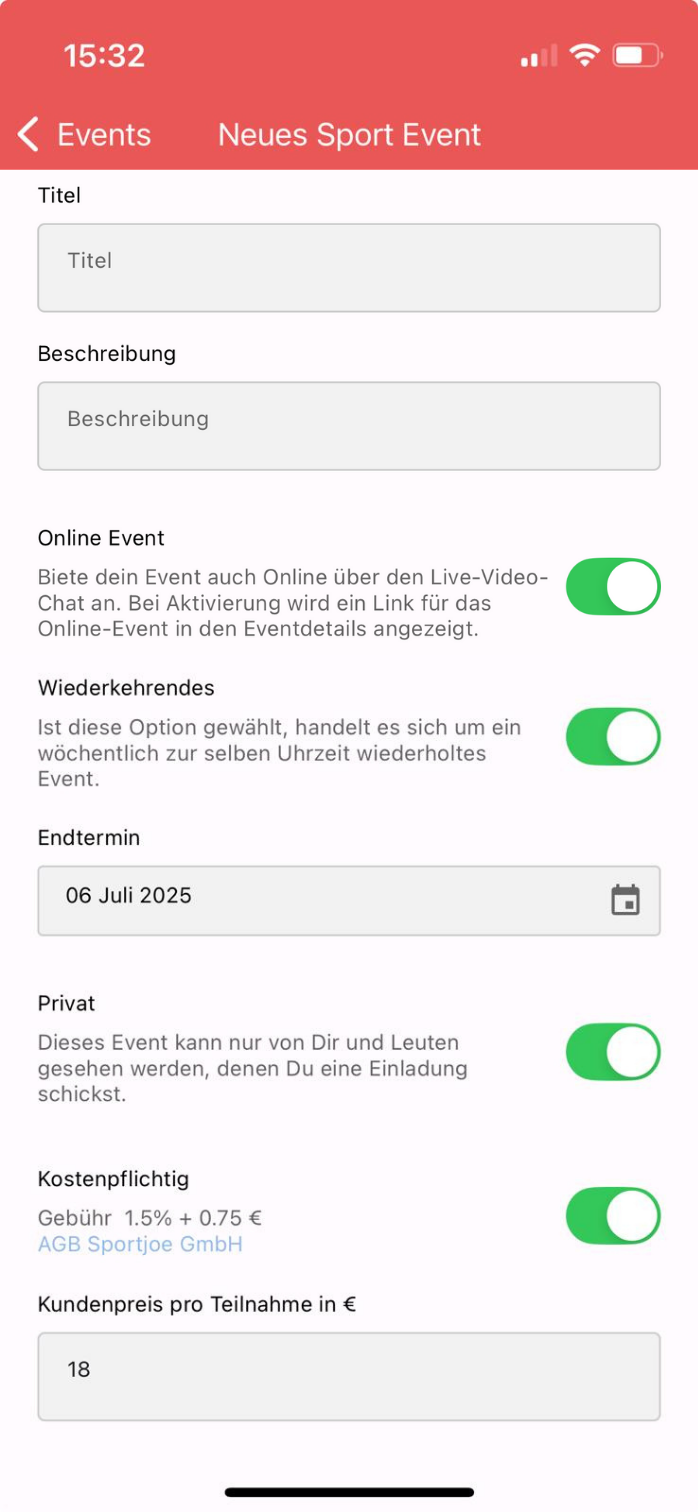 SportJoe Desktop Event-Formate SportJoe Desktop Event-Formate